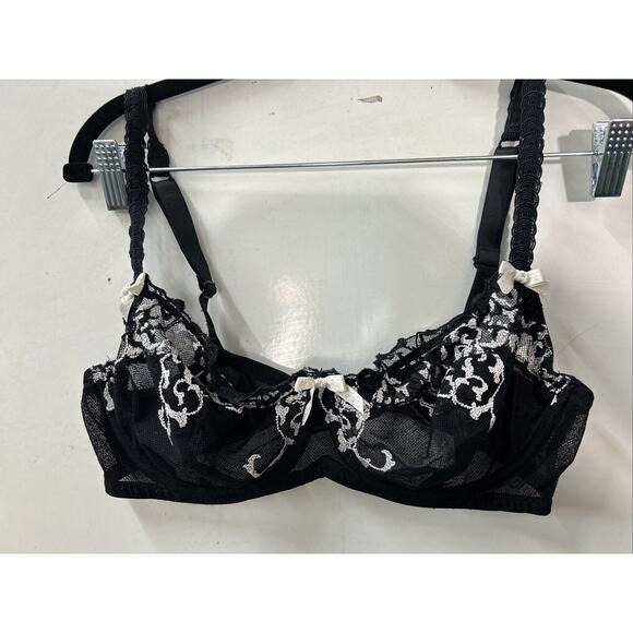 FeLiNa Lingerie‎ Bra Lace Demi Cup Roses 36D Black Sheer Sexy Bows Push Up - Picture 1 of 9